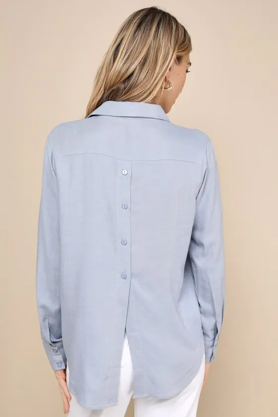Notable Aesthetic Light Blue Linen Collared Button-Up Top sold by Lulus product image thumbnail 2