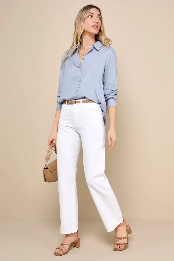 Notable Aesthetic Light Blue Linen Collared Button-Up Top sold by Lulus product image thumbnail 3