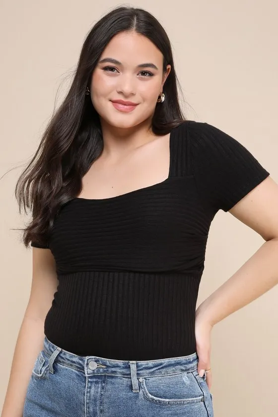 Quintessential Muse Black Ribbed Short Sleeve Top sold by Lulus product image thumbnail 2