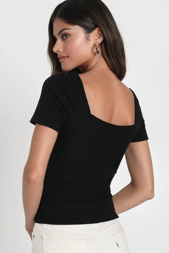 Quintessential Muse Black Ribbed Short Sleeve Top sold by Lulus product image thumbnail 3