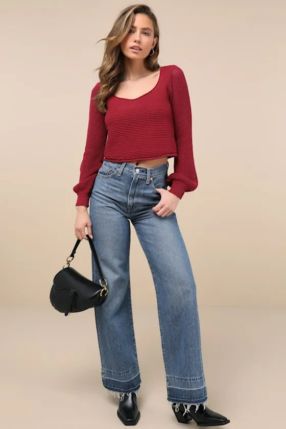 Best Essence Burgundy Knit Long Sleeve Sweater Top sold by Lulus product image thumbnail 3