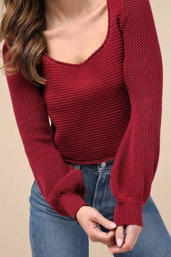 Best Essence Burgundy Knit Long Sleeve Sweater Top sold by Lulus product image thumbnail 4