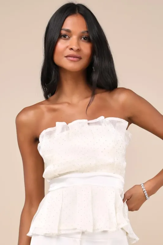 Voguish Passion Ivory Pleated Rhinestone Strapless Top made by Lulus