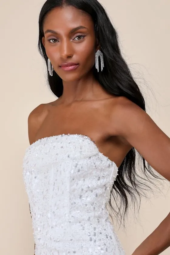 Essential Glamour White Sequin Pearl Strapless Mini Dress sold by Lulus product image thumbnail 3