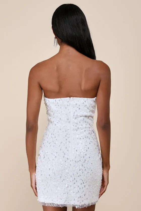 Essential Glamour White Sequin Pearl Strapless Mini Dress sold by Lulus product image thumbnail 4