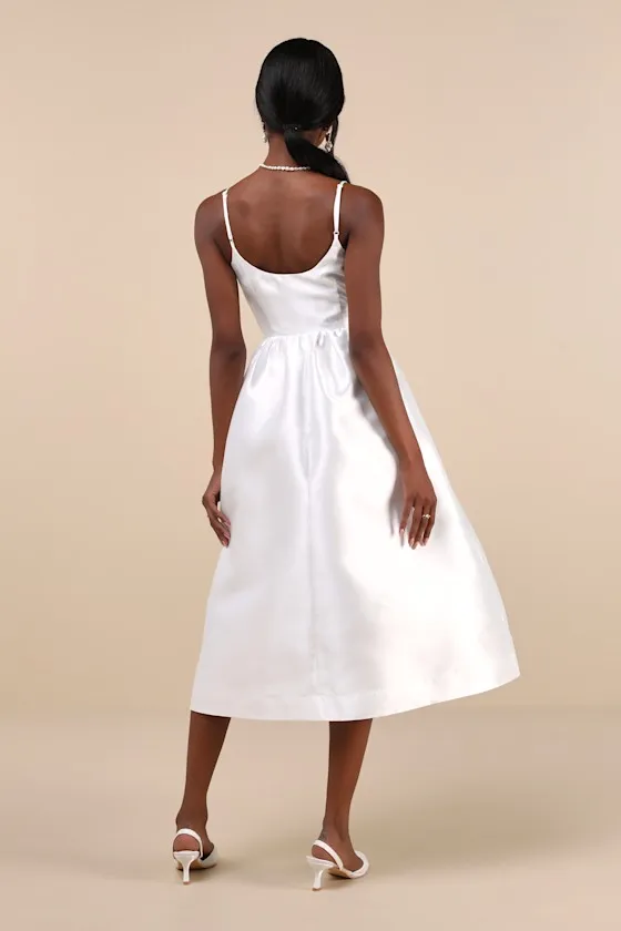 Classy Aesthetic White Taffeta Bow Midi Dress With Pockets sold by Lulus product image thumbnail 3