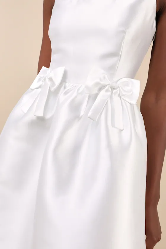Classy Aesthetic White Taffeta Bow Midi Dress With Pockets sold by Lulus product image thumbnail 4