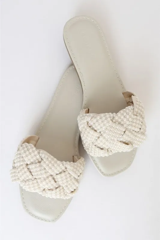Avalon Ivory Pearl Braided Flat Slide Sandals sold by Lulus