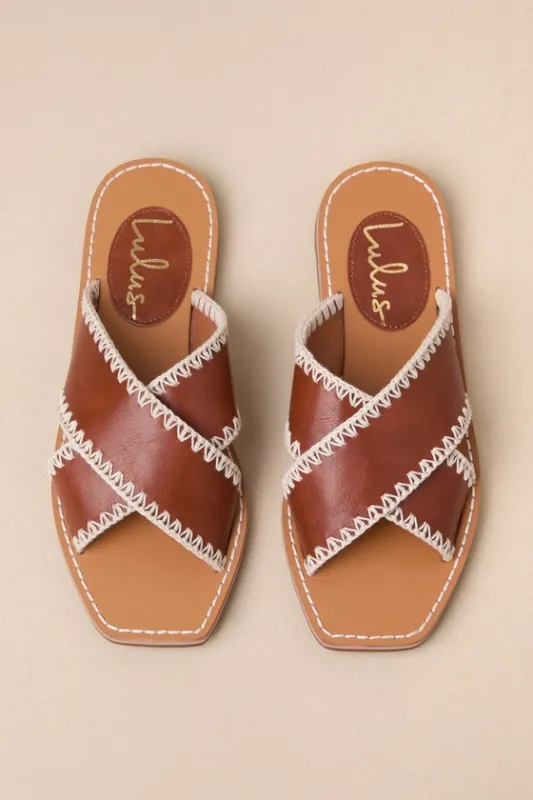 Gaelle Tan Square-Toe Slide Sandals sold by Lulus
