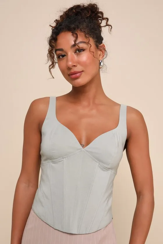 Utterly Eye-Catching Sage Green Bustier Tank Top sold by Lulus