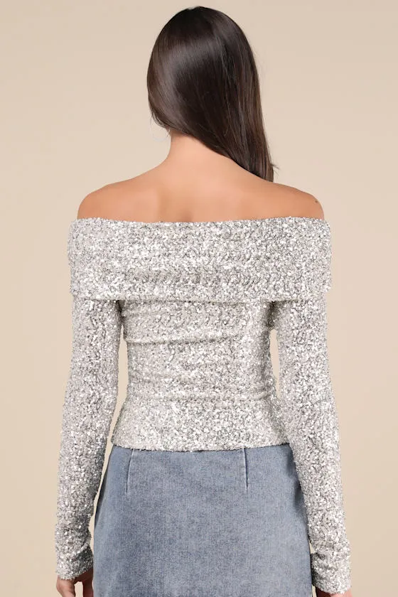 Marvelous Dazzle Champagne Sequin Off-the-Shoulder Top sold by Lulus product image thumbnail 3