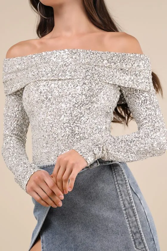Marvelous Dazzle Champagne Sequin Off-the-Shoulder Top sold by Lulus product image thumbnail 4