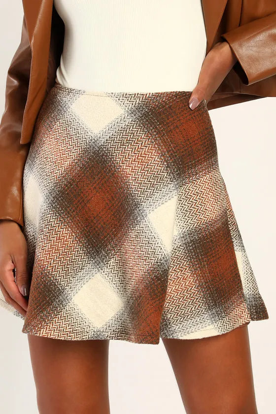 Plaid You Asked Ivory and Brown Plaid Skater Mini Skirt sold by Lulus product image thumbnail 2