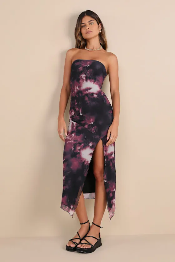 Paramount Poise Black Multi Abstract Strapless Mesh Midi Dress sold by Lulus