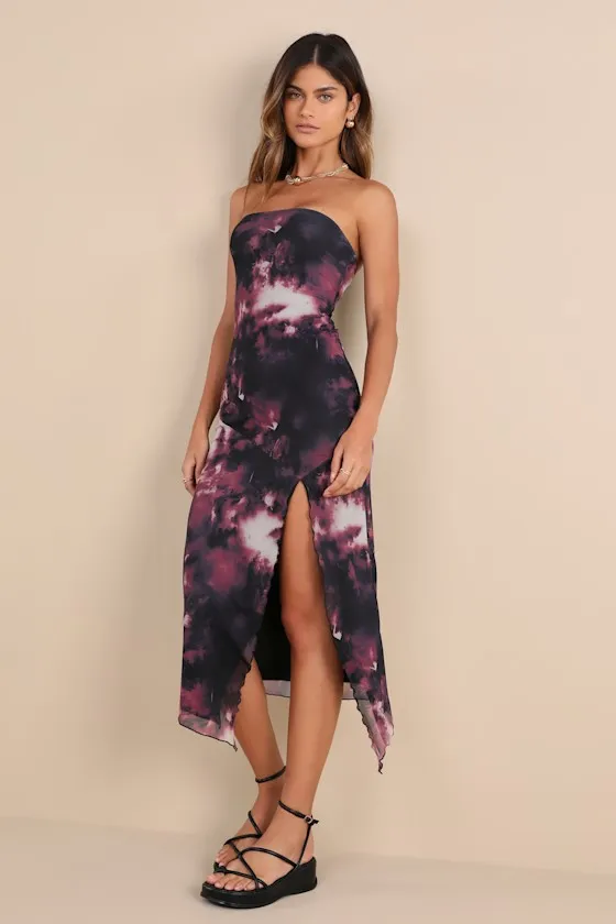 Paramount Poise Black Multi Abstract Strapless Mesh Midi Dress sold by Lulus product image thumbnail 4