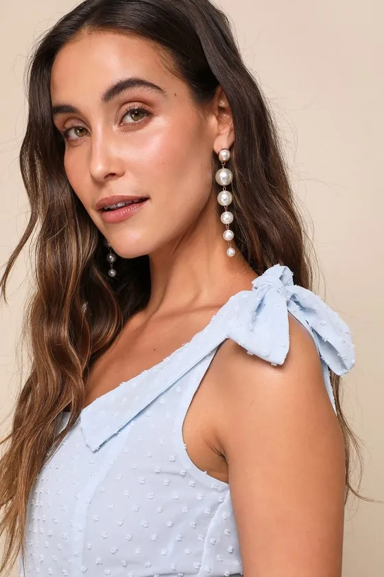 Bimini Periwinkle Blue Swiss Dot Tie-Strap Midi Dress sold by Lulus product image thumbnail 4