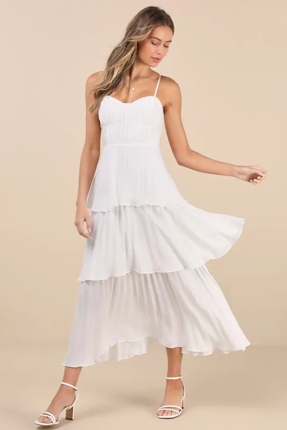 Cascading Crush White Tiered Bustier Midi Dress sold by Lulus product image thumbnail 2