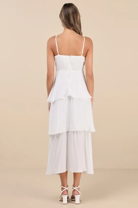 Cascading Crush White Tiered Bustier Midi Dress sold by Lulus product image thumbnail 3