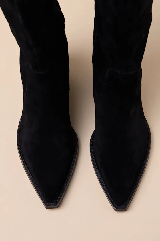 Raj Wide Calf Onyx Suede Leather Pointed-Toe Knee-High Boots sold by Lulus product image thumbnail 2