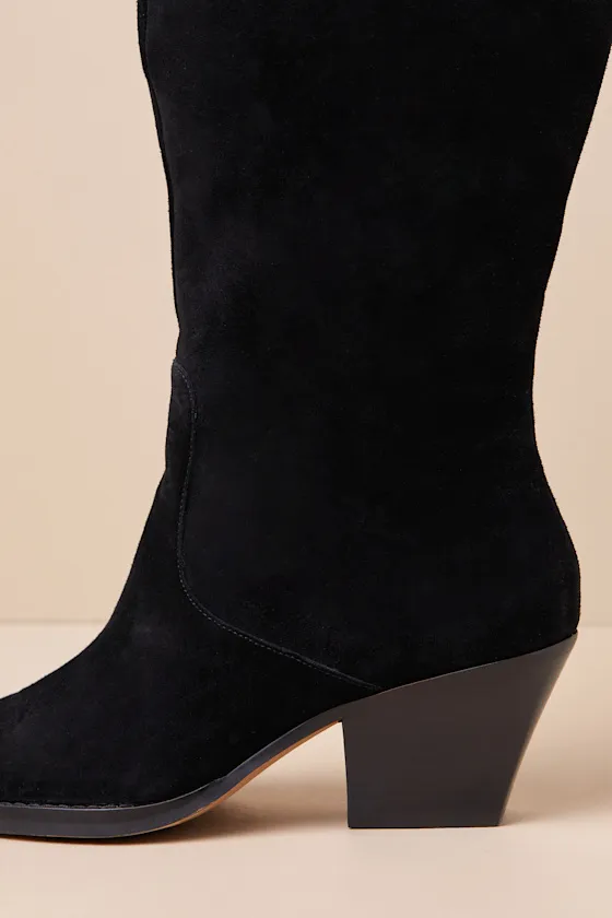 Raj Wide Calf Onyx Suede Leather Pointed-Toe Knee-High Boots sold by Lulus product image thumbnail 3