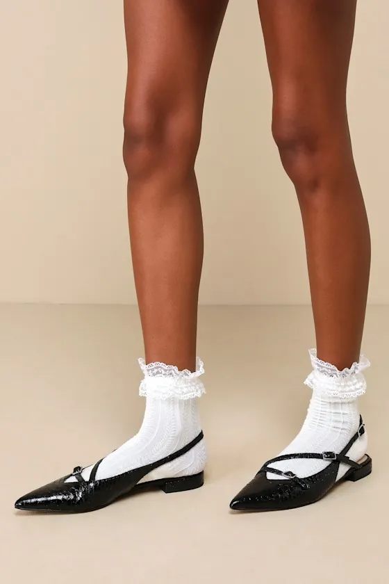 Pamla Midnight Snake-Embossed Leather Slingback Flats sold by Lulus