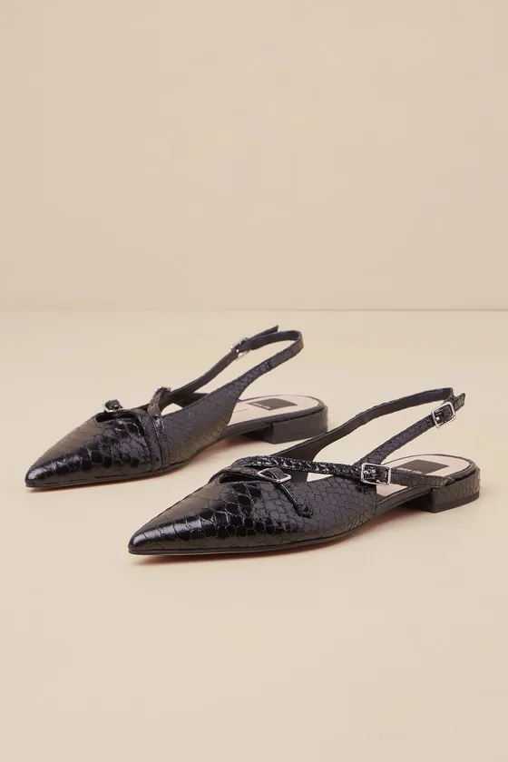 Pamla Midnight Snake-Embossed Leather Slingback Flats sold by Lulus product image thumbnail 2