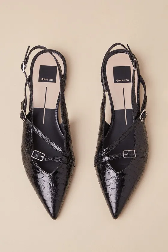 Pamla Midnight Snake-Embossed Leather Slingback Flats sold by Lulus product image thumbnail 3