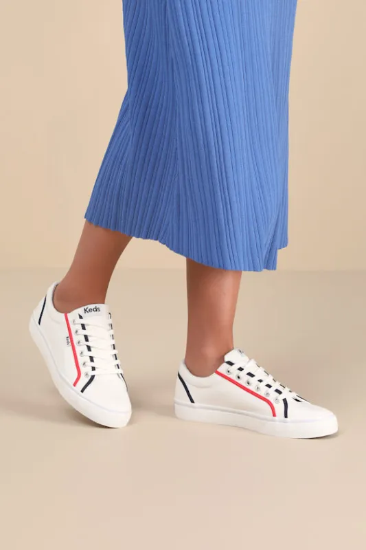 Jump Kick White and Red Canvas Pop Binding Lace-Up Sneakers sold by Lulus