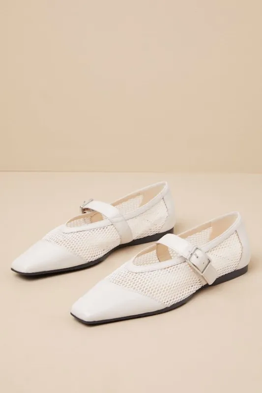Wioletta Off White Leather Mesh Ballet Flats sold by Lulus