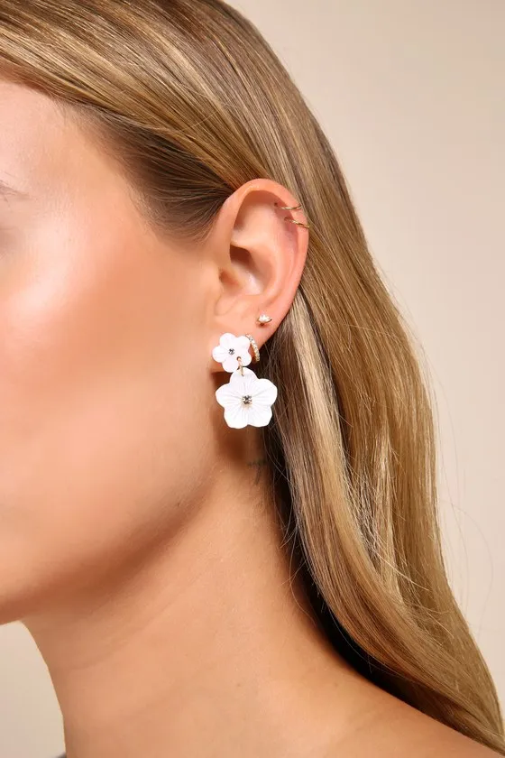 Flourishing Glow White Acetate Flower Earrings sold by Lulus product image thumbnail 2
