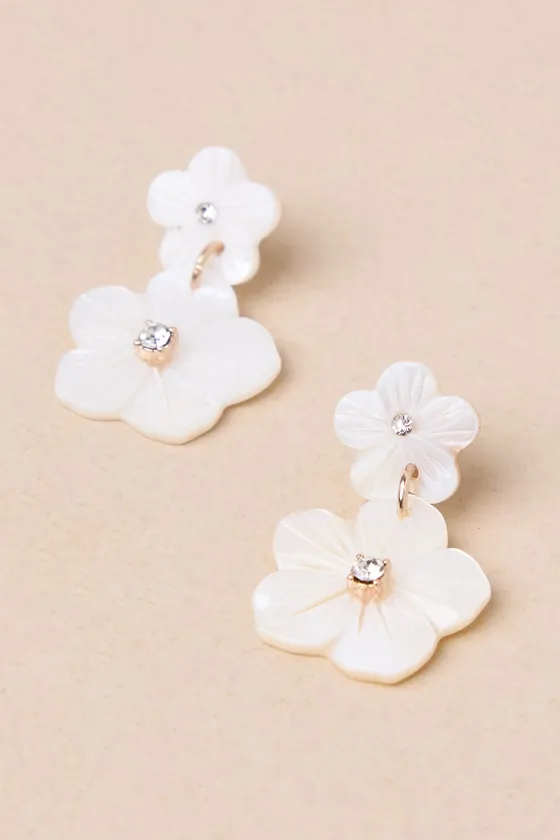 Flourishing Glow White Acetate Flower Earrings sold by Lulus product image thumbnail 4