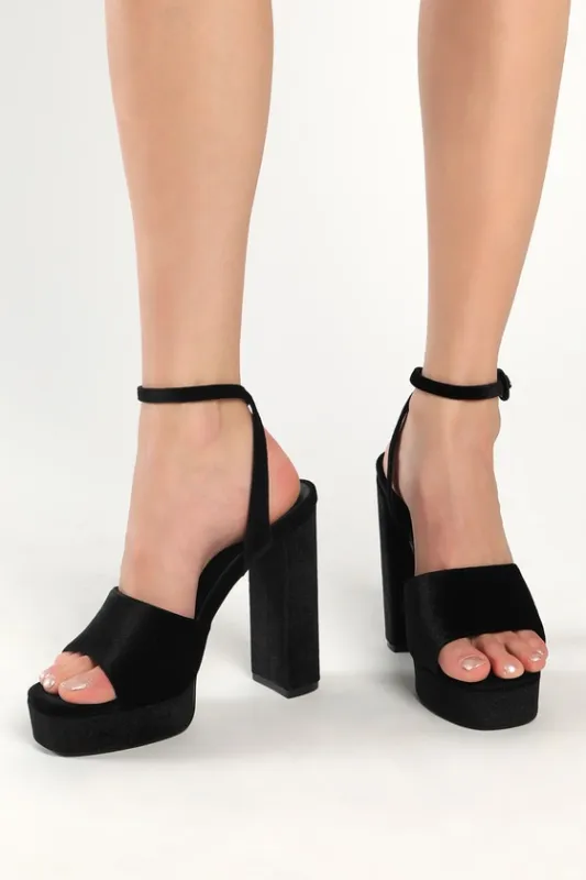 Gorgyy Black Velvet Platform High Heel Sandals sold by Lulus