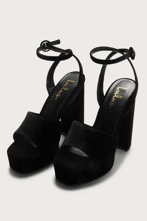 Gorgyy Black Velvet Platform High Heel Sandals sold by Lulus product image thumbnail 2