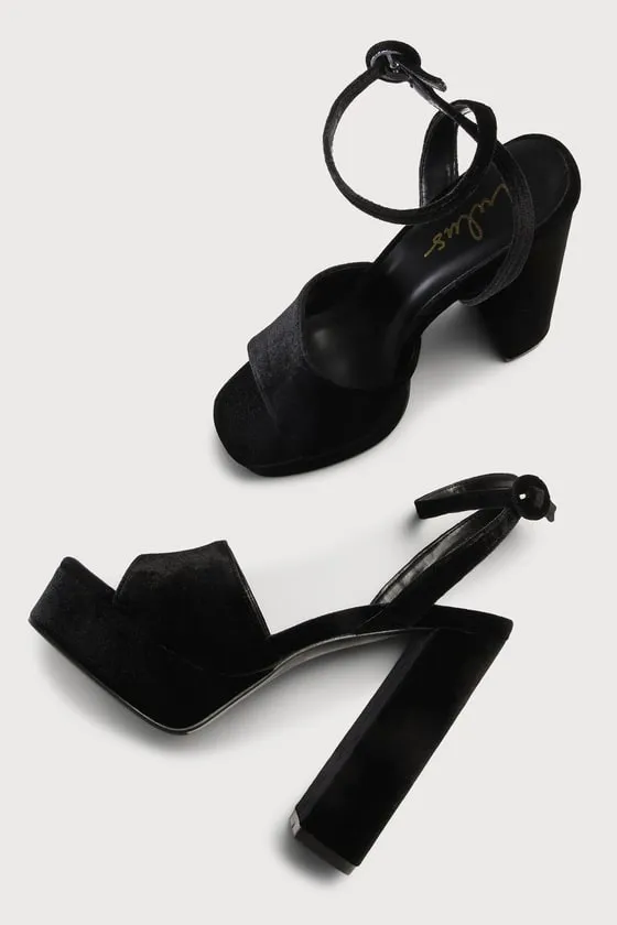 Gorgyy Black Velvet Platform High Heel Sandals sold by Lulus product image thumbnail 4