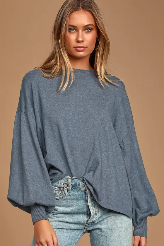 Cozy Comforts Slate Blue Dolman Sleeve Sweater Top sold by Lulus product image thumbnail 2