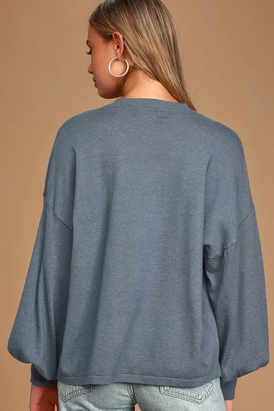 Cozy Comforts Slate Blue Dolman Sleeve Sweater Top sold by Lulus product image thumbnail 4