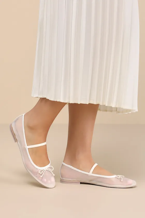 Cadel Ivory Mesh Bow Ballet Flats sold by Lulus