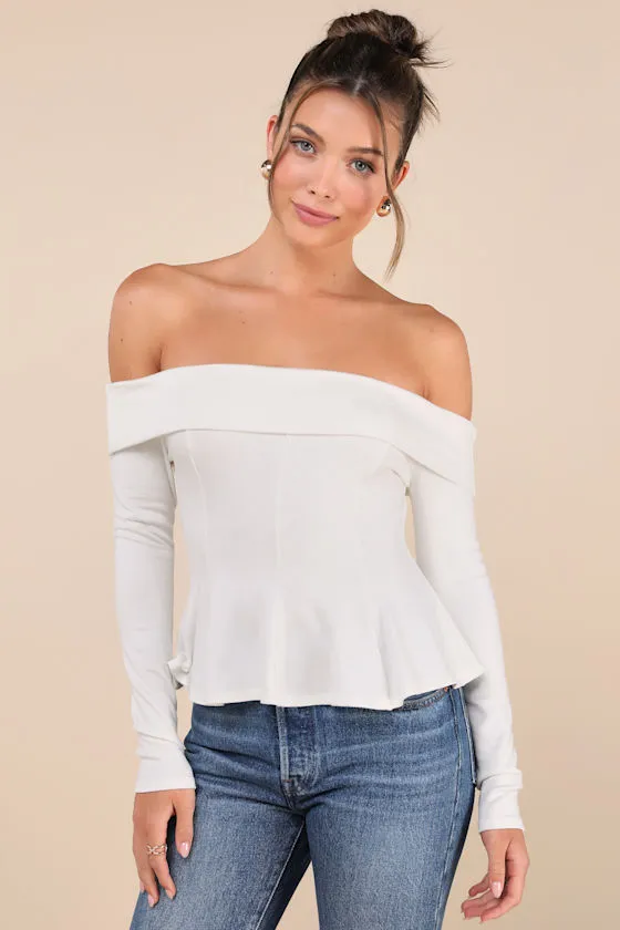 Flattering Pick Ivory Off-the-Shoulder Long Sleeve Top sold by Lulus