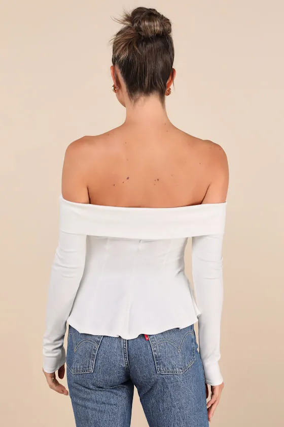Flattering Pick Ivory Off-the-Shoulder Long Sleeve Top sold by Lulus product image thumbnail 2