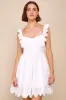 Sincerely Precious White Eyelet Embroidered Ruffled Mini Dress sold by Lulus