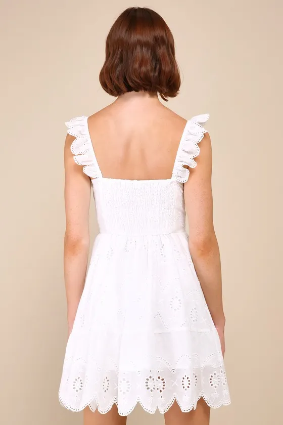 Sincerely Precious White Eyelet Embroidered Ruffled Mini Dress sold by Lulus product image thumbnail 3