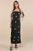 Fanciful Flower Black Jacquard Flower Tie-Strap Midi Dress sold by Lulus