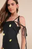 Fanciful Flower Black Jacquard Flower Tie-Strap Midi Dress sold by Lulus