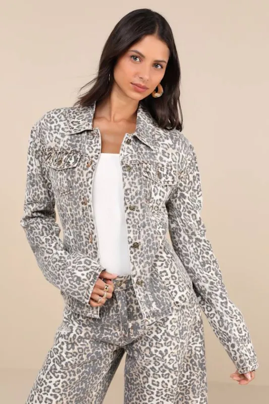Rider Beige Faded Leopard Print Seamed Denim Jacket sold by Lulus