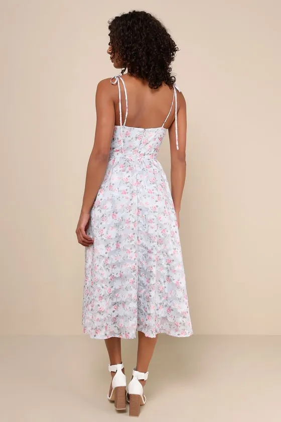 Adored Entrance Light Blue Floral Tie-Strap Bustier Midi Dress sold by Lulus product image thumbnail 3