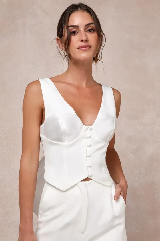 Iconic Romantic Ivory Button-Front Bustier Bow Vest Top sold by Lulus product image thumbnail 2