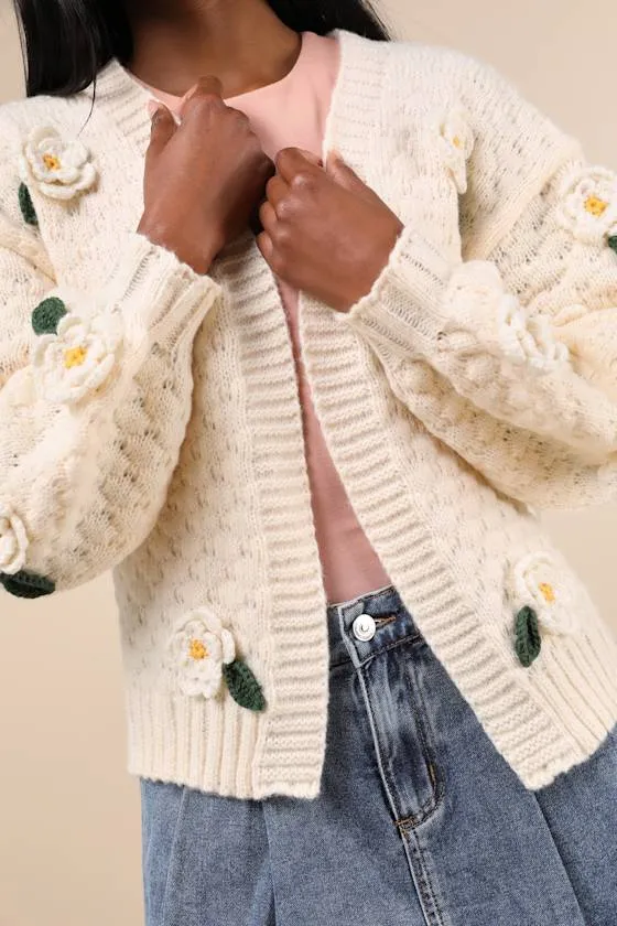 Chosen Charm Cream Knit Embroidered Cardigan Sweater sold by Lulus product image thumbnail 4