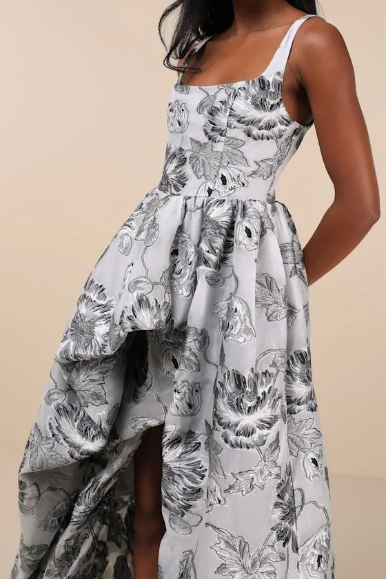 Blossom Silver Jacquard High-Low Maxi Dress sold by Lulus product image thumbnail 3