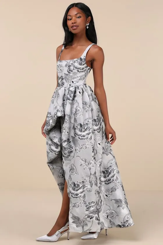 Blossom Silver Jacquard High-Low Maxi Dress sold by Lulus product image thumbnail 4