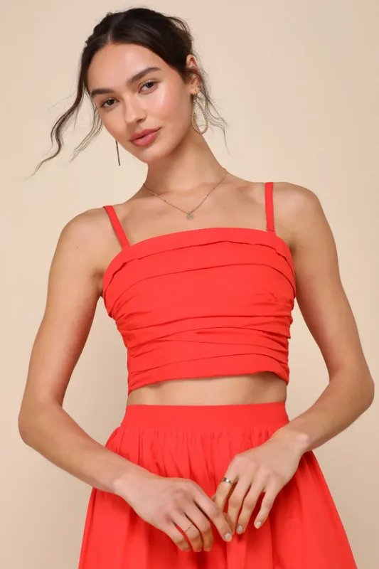 Daytime Perfection Red Cotton Pleated Cropped Sleeveless Top sold by Lulus